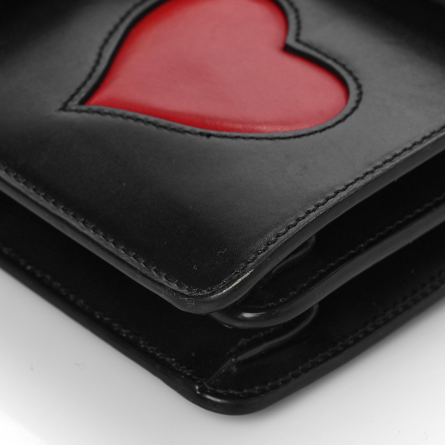 Gucci Knight Calfskin Malaga Kid Heart Medium GG Marmont Chain Handle Bag Black Hibiscus Red Multicolor 9 of 13