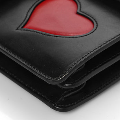 Gucci Knight Calfskin Malaga Kid Heart Medium GG Marmont Chain Handle Bag Black Hibiscus Red Multicolor 9 of 13