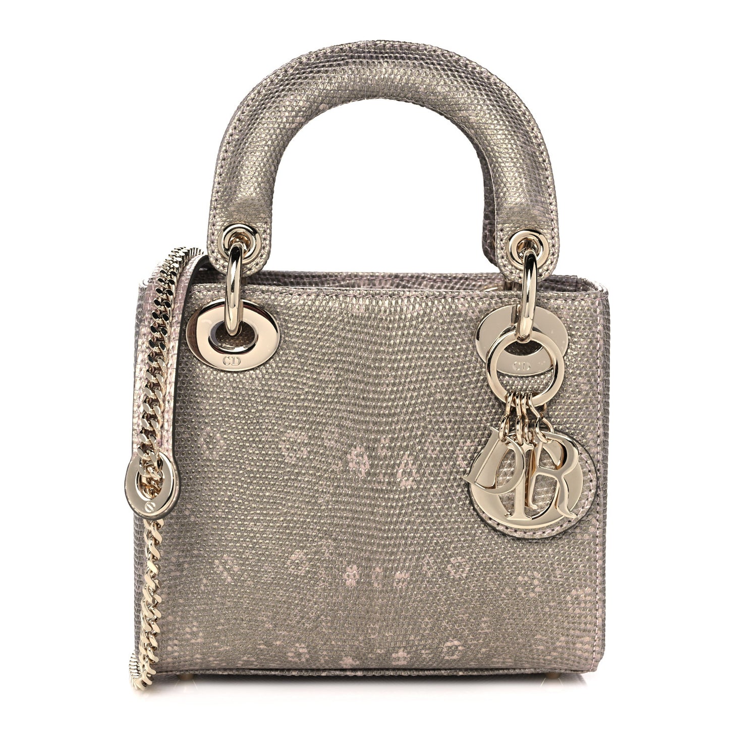 Metallic Lizard Mini Lady Dior Natural