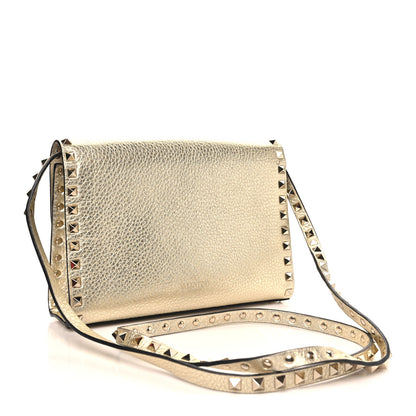 Valentino Garavani Metallic Pebbled Calfskin Medium Rockstud Flip Lock Crossbody Bag Platino 3 of 10