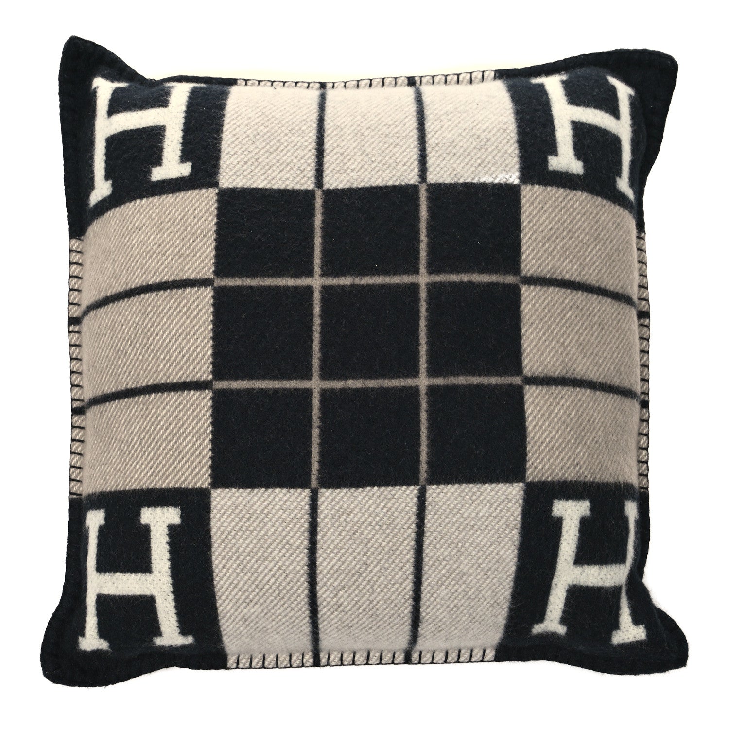 Hermes Wool Cashmere Avalon III Pillow PM Ecru Black 1 of 3