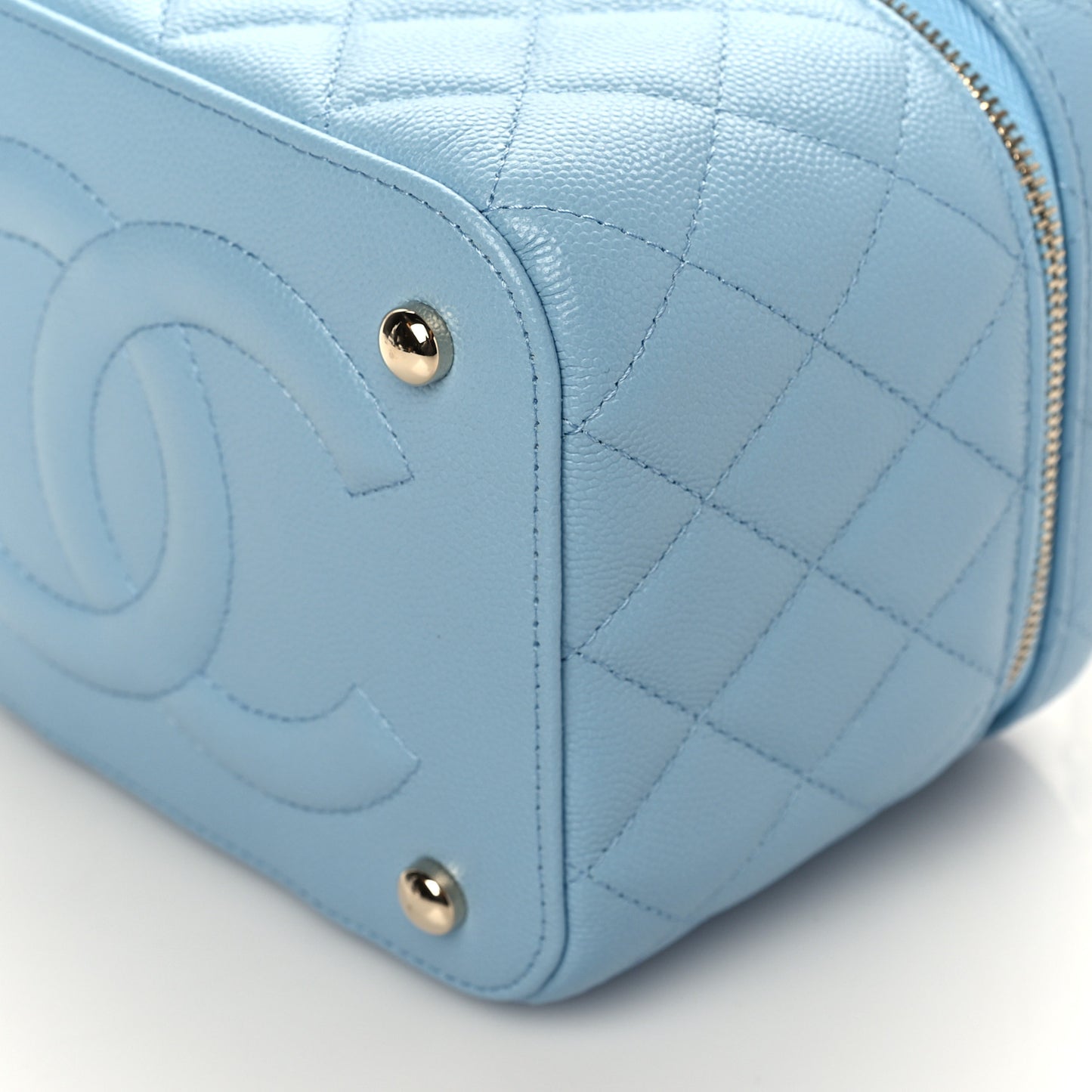 Caviar Quilted Top Handle Vanity Case With Chain Blue