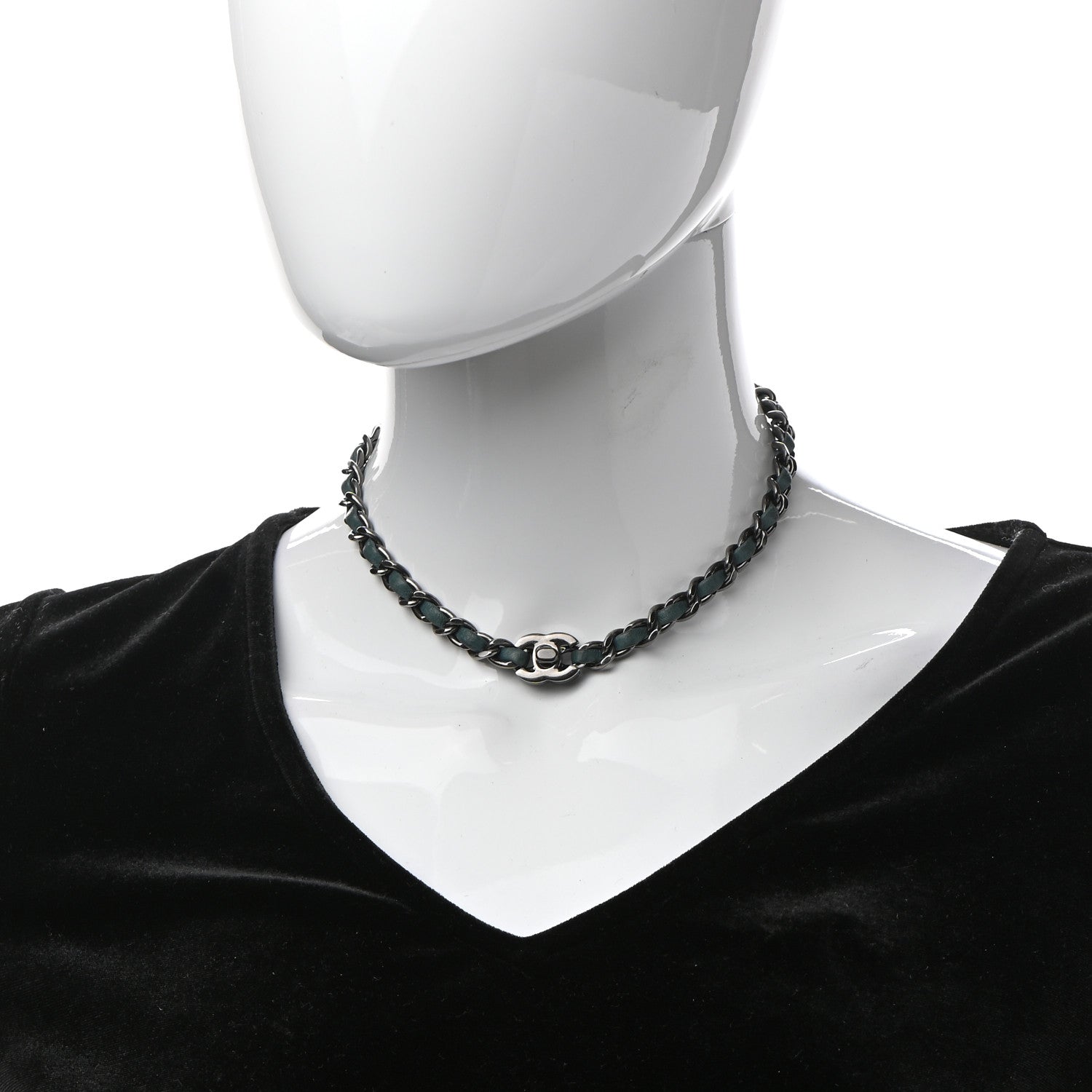 Chanel Metal Lambskin CC Chain Turn Lock Choker Necklace Turquoise 2 of 6