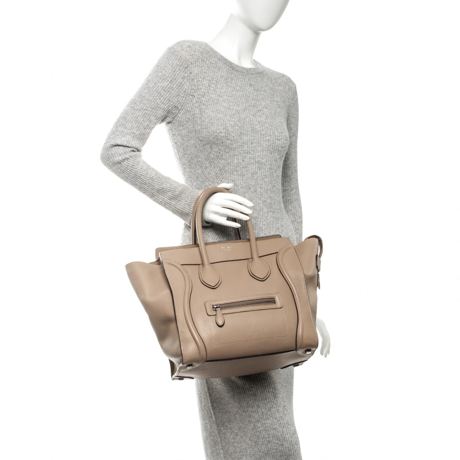 Celine Drummed Calfskin Mini Luggage Dune 2 of 7