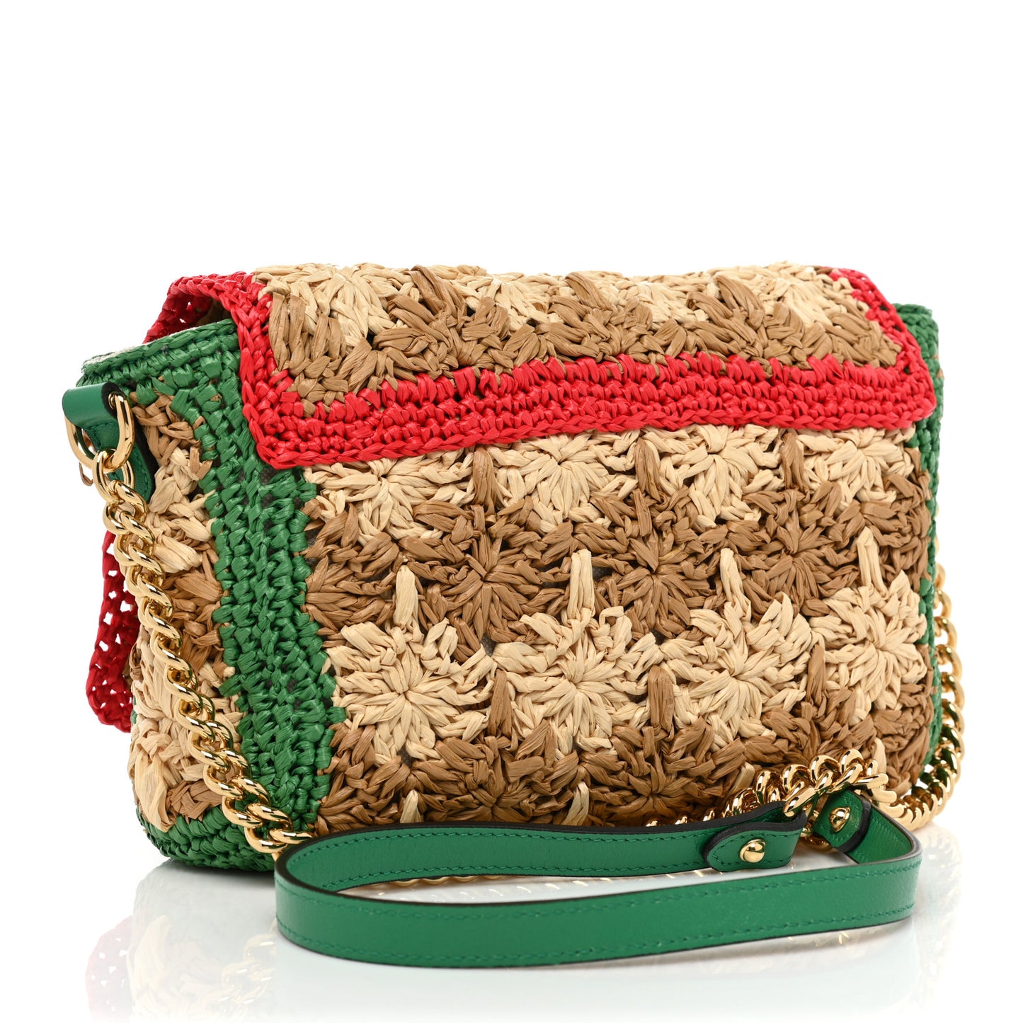 Raffia Azalea Calfskin Crochet Flower Small GG Marmont Shoulder Bag Natural Ecru Green Red New Shamarock