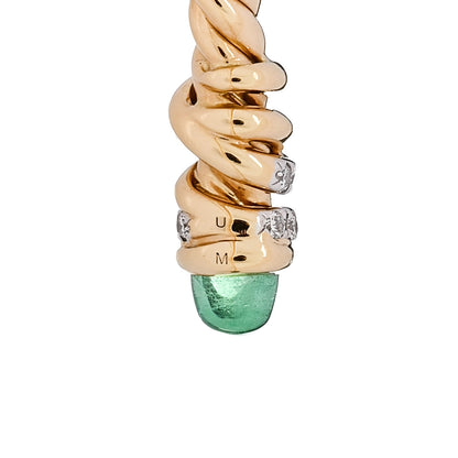 David Yurman 18K Yellow Gold Diamond Emerald 3mm Helena Cuff Bracelet 4 of 5