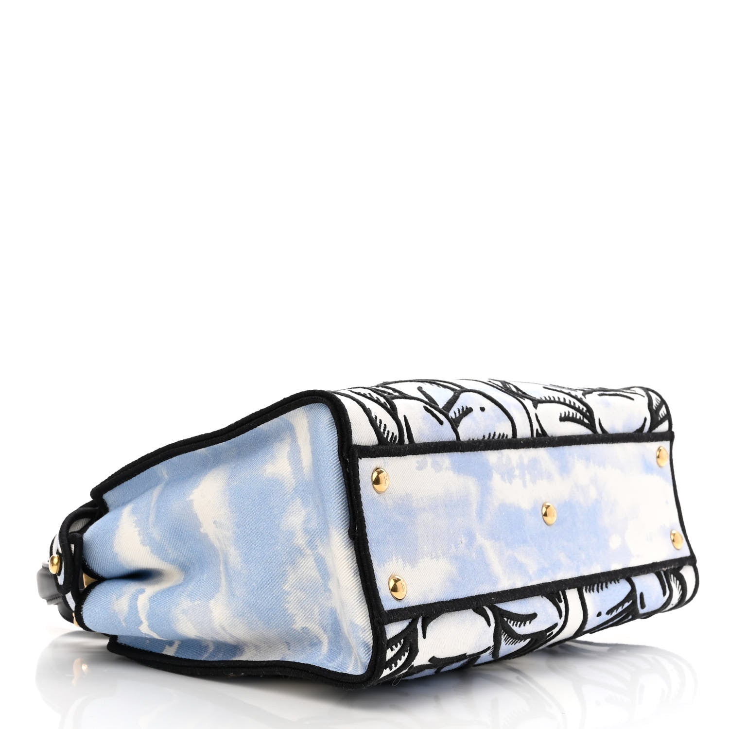 Fendi X JOSHUA VIDES Canvas Calfskin Flower Clouds Embroidered Medium Peekaboo Iconic Satchel California Sky 4 of 12