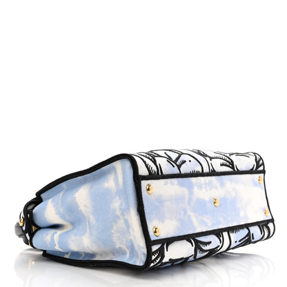 Fendi X JOSHUA VIDES Canvas Calfskin Flower Clouds Embroidered Medium Peekaboo Iconic Satchel California Sky 4 of 12