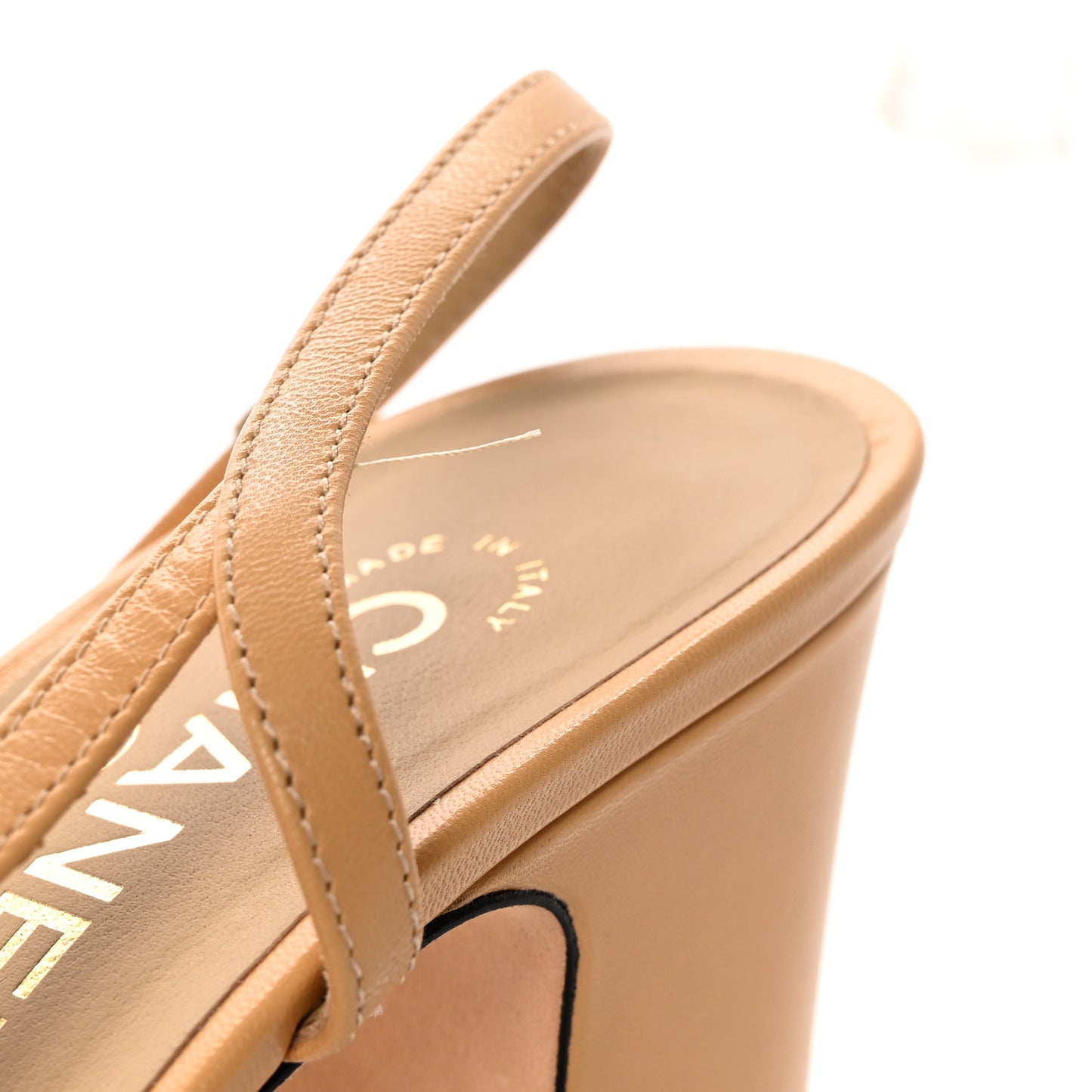 Lambskin Grosgrain Cap Toe CC Slingback Pumps 39 Beige Black