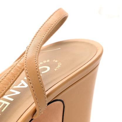 Chanel Lambskin Grosgrain Cap Toe CC Slingback Pumps 39 Beige Black 12 of 12