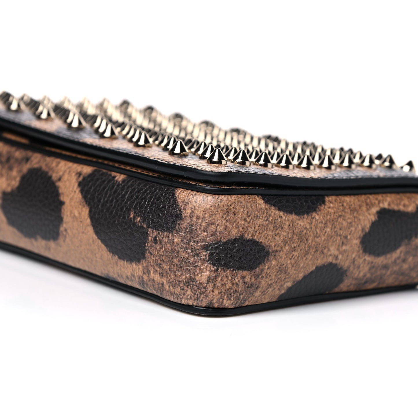Calfskin Empire Leopard Spiked Zoompouch Crossbody Brown Gold