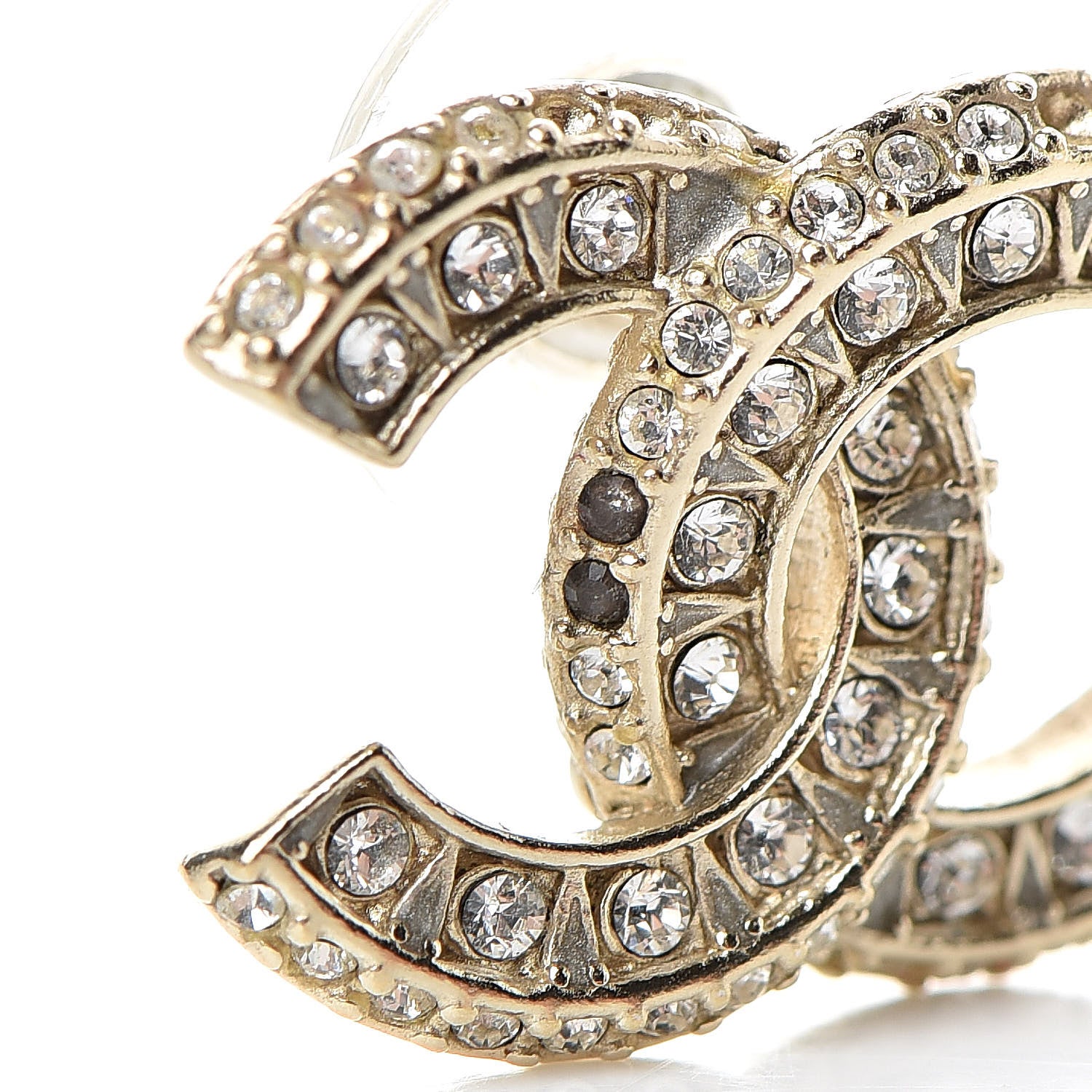 Chanel Crystal CC Earrings Gold 6 of 10
