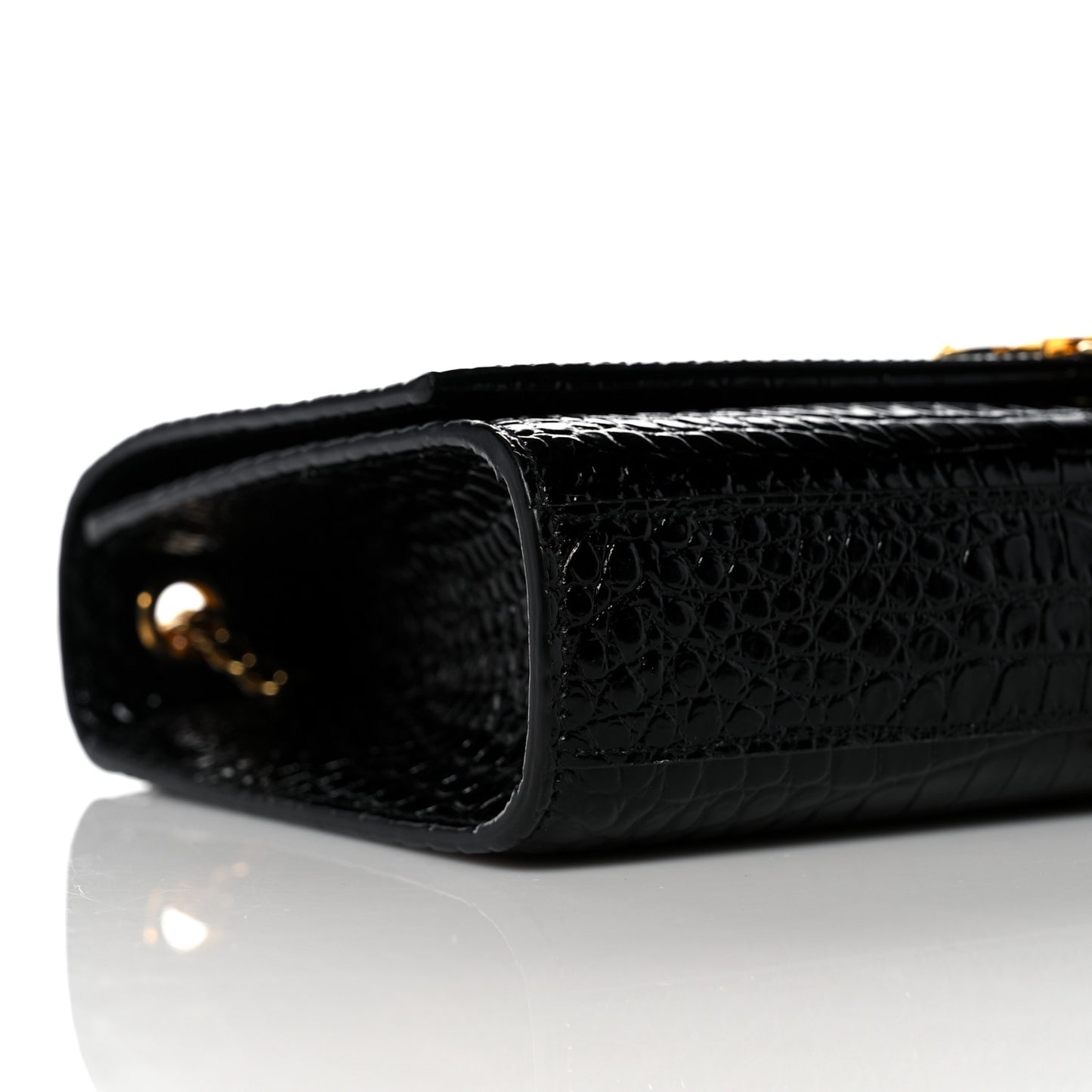 Calfskin Crocodile Embossed Medium Classic Monogram Kate Tassel Satchel Black