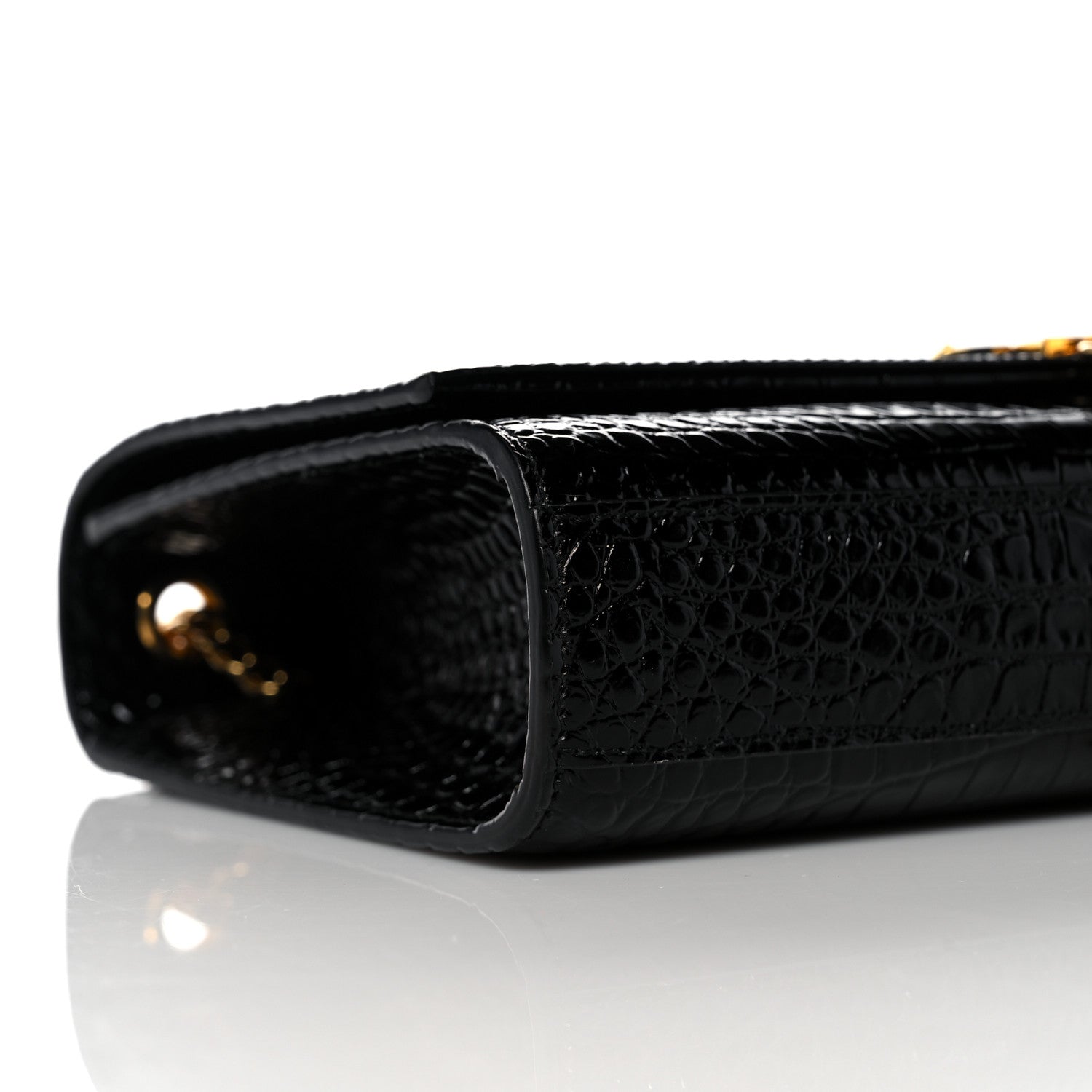 Saint Laurent Calfskin Crocodile Embossed Medium Classic Monogram Kate Tassel Satchel Black 8 of 9