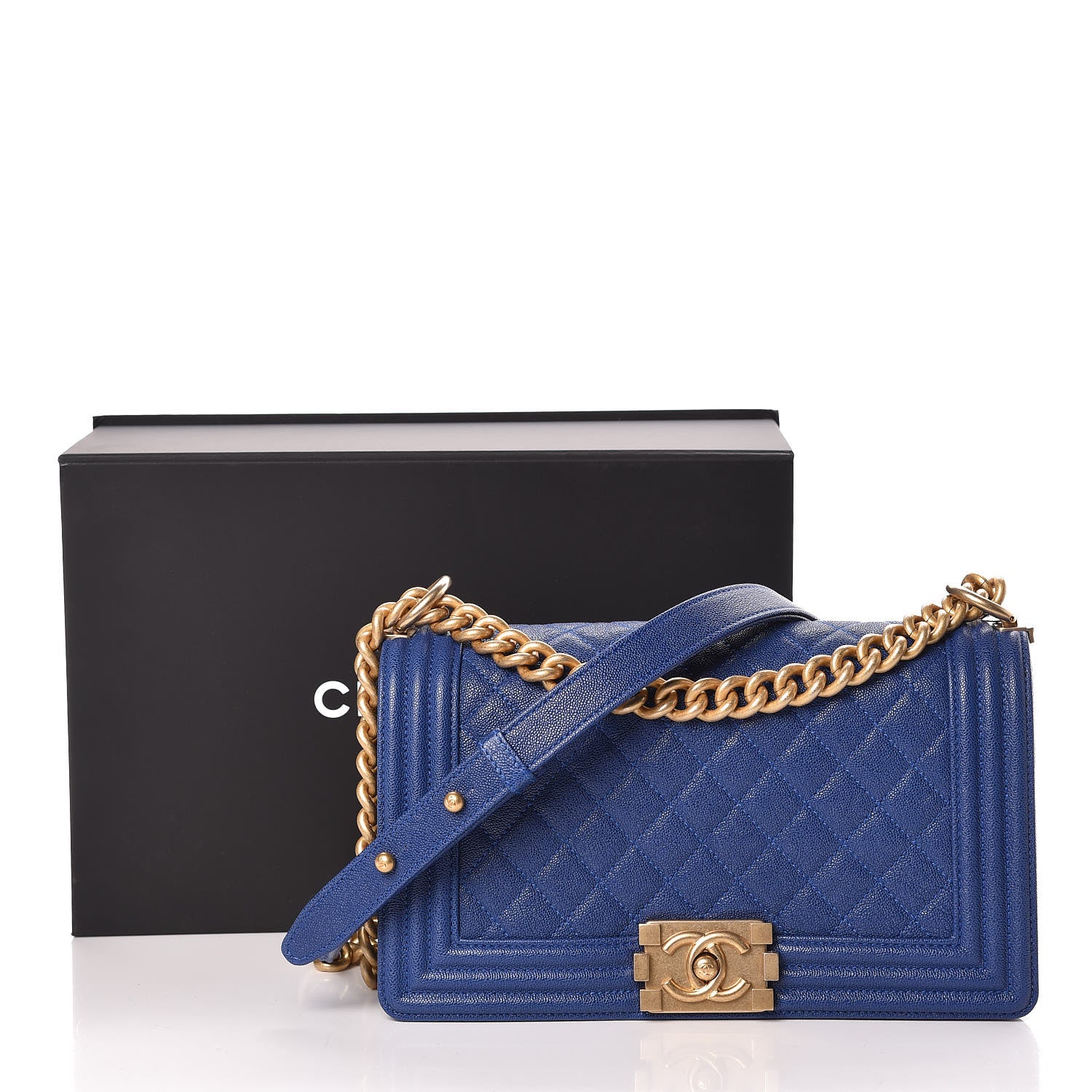 Chanel Caviar Quilted Medium Boy Flap Dark Blue 10 of 10