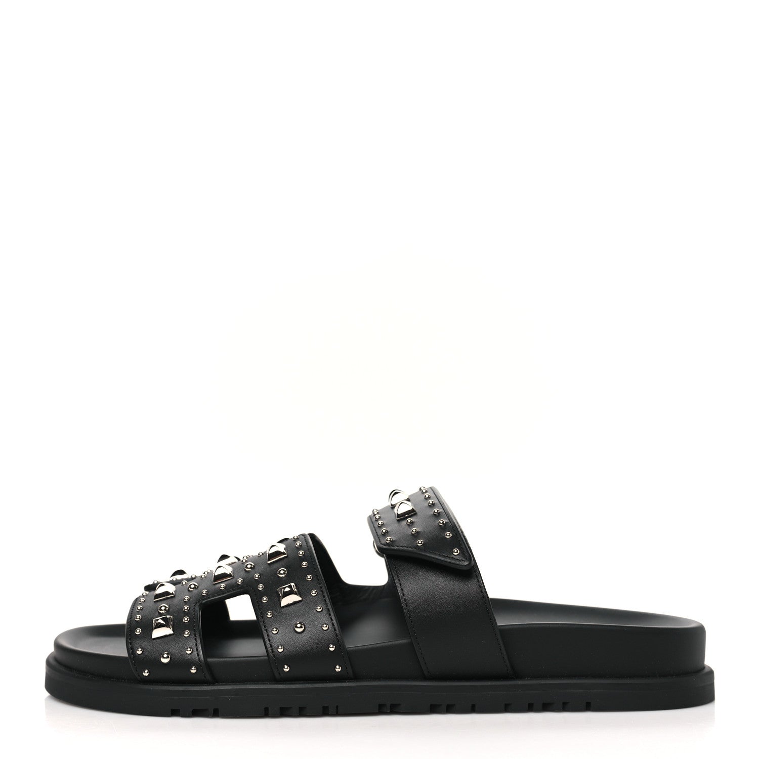 Hermes Calfskin Medor Studded Womens Chypre Sandals 38 Black 1 of 10
