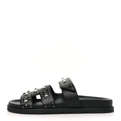 Hermes Calfskin Medor Studded Womens Chypre Sandals 38 Black 1 of 10