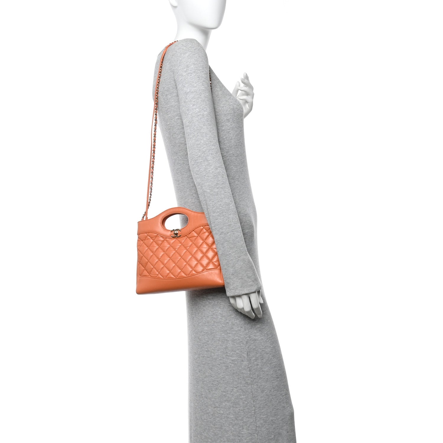 Chanel Shiny Crumpled Calfskin Quilted Mini 31 Shopping Bag Orange 2 of 10