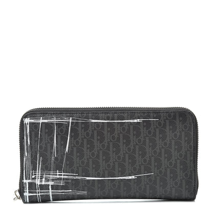 Christian Dior HOMME Monogram Coated Canvas Zip Aroun Wallet Grise 1 of 7
