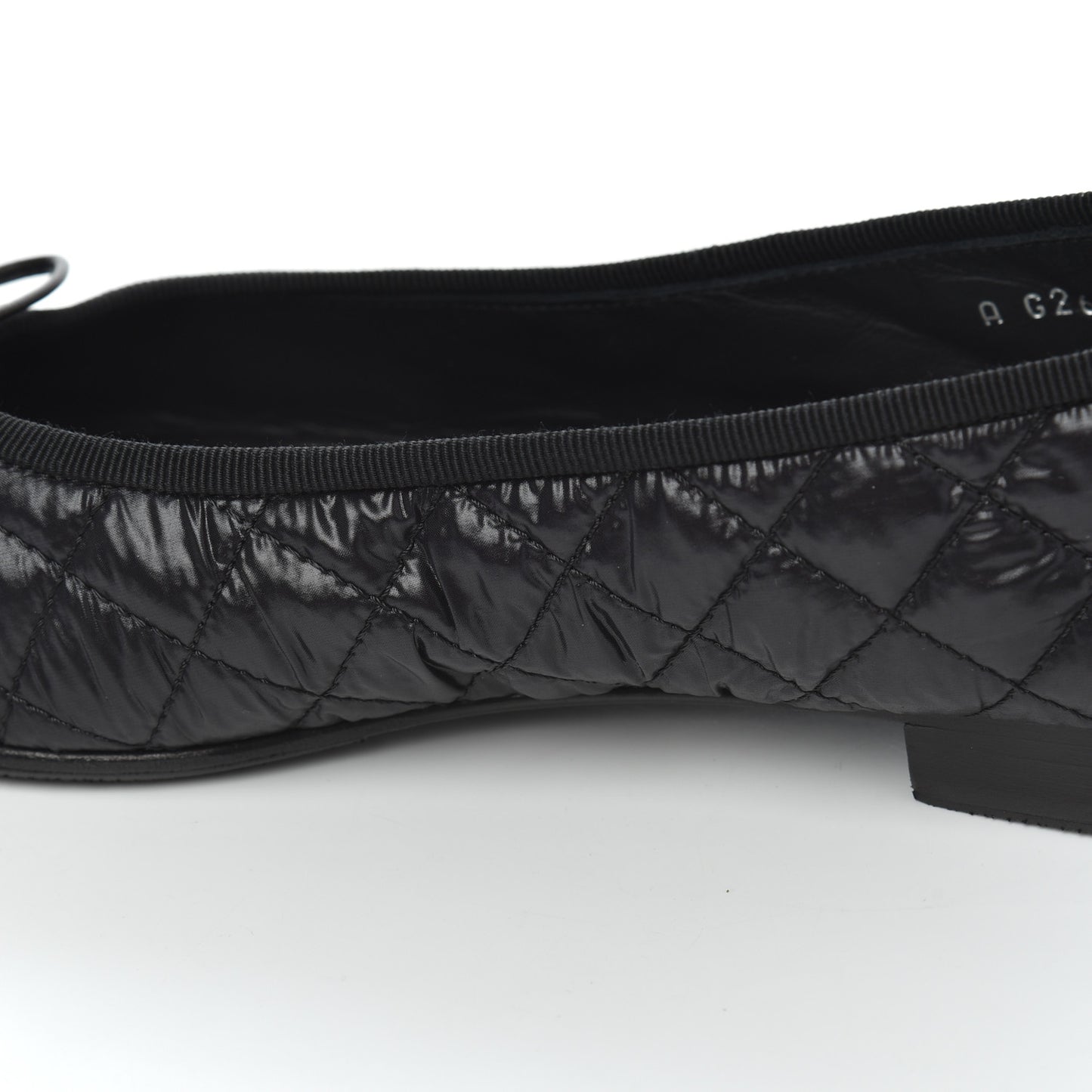 Nylon Quilted Cap Toe Ballerina Flats 41 Black
