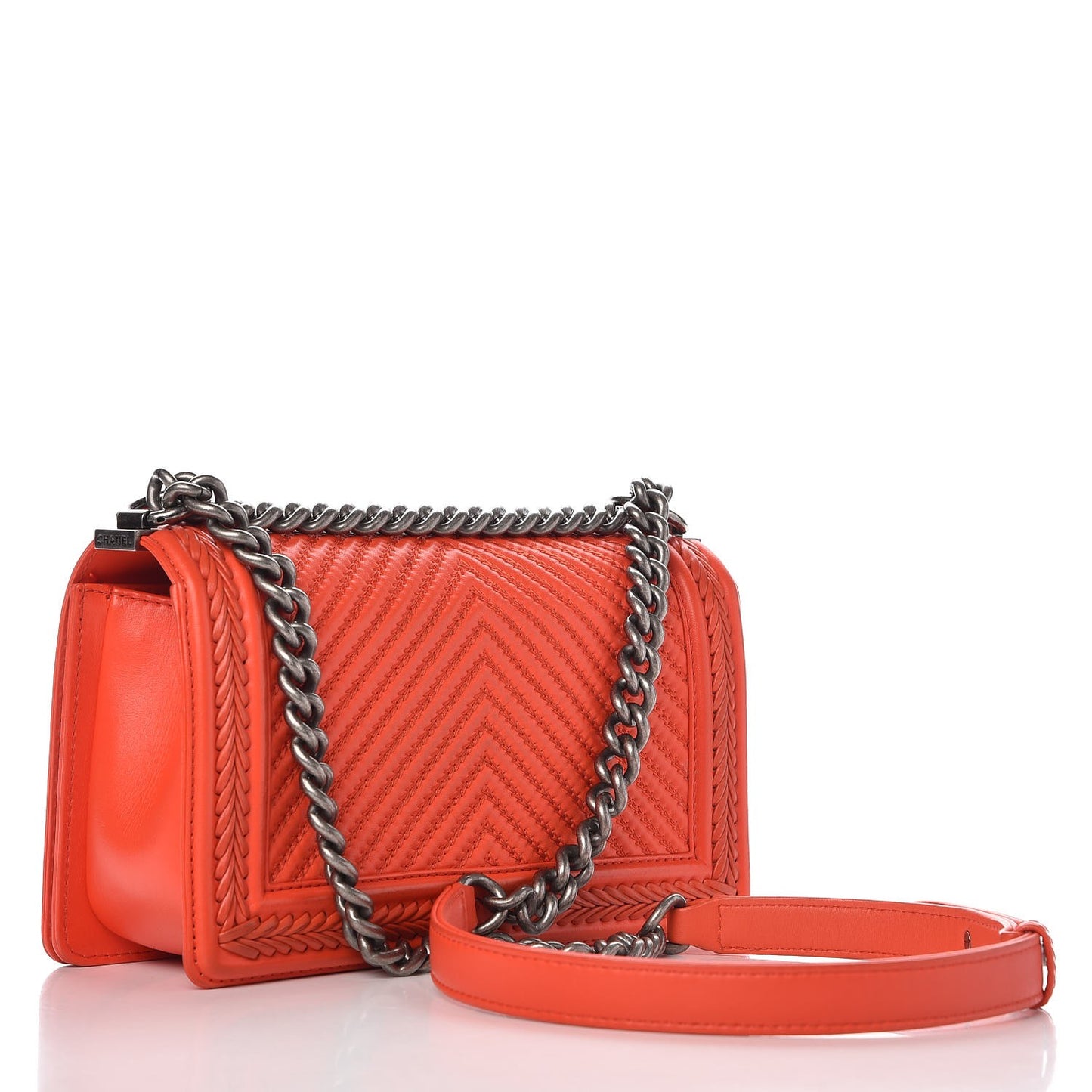 Calfskin Chevron Quilted Medium Braided Boy Flap Orange