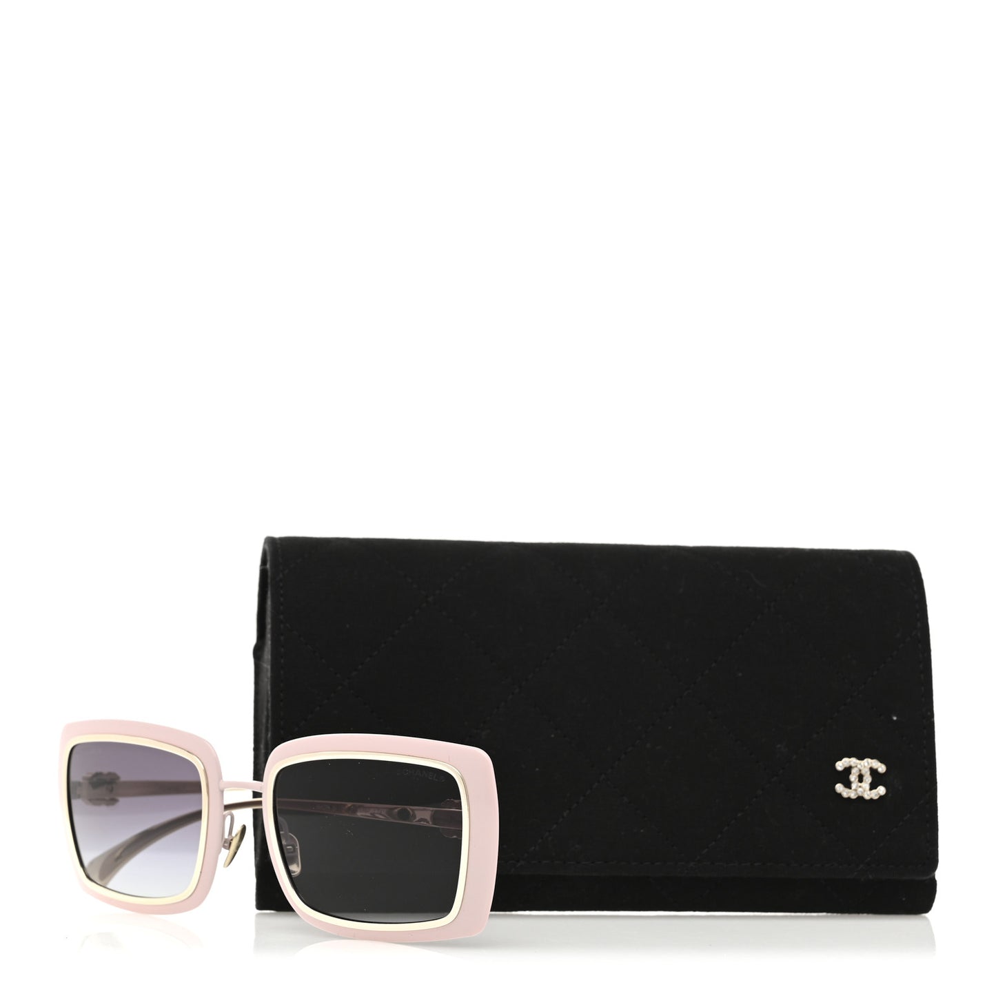 Metal Crystal CC Logo Rectangle Sunglasses A71707 Pale Pink