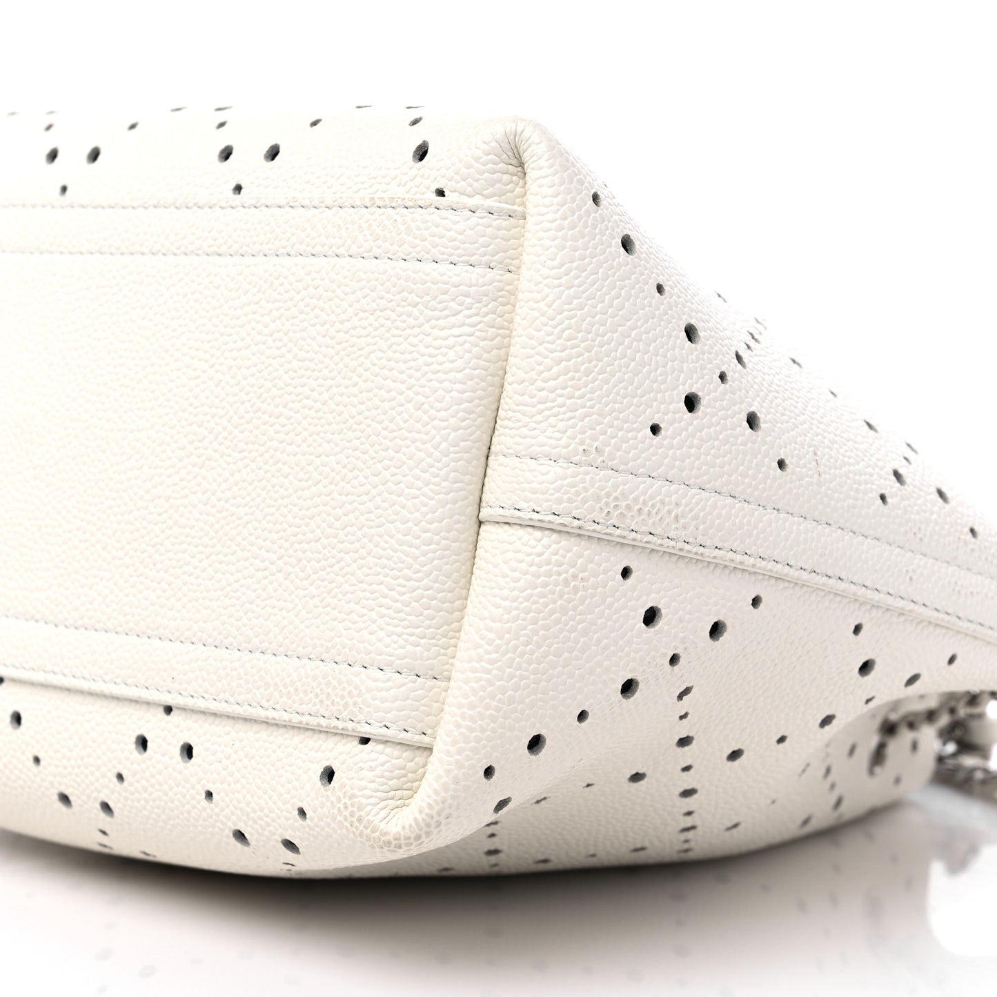 Caviar Perforated Drawstring CC Bag White