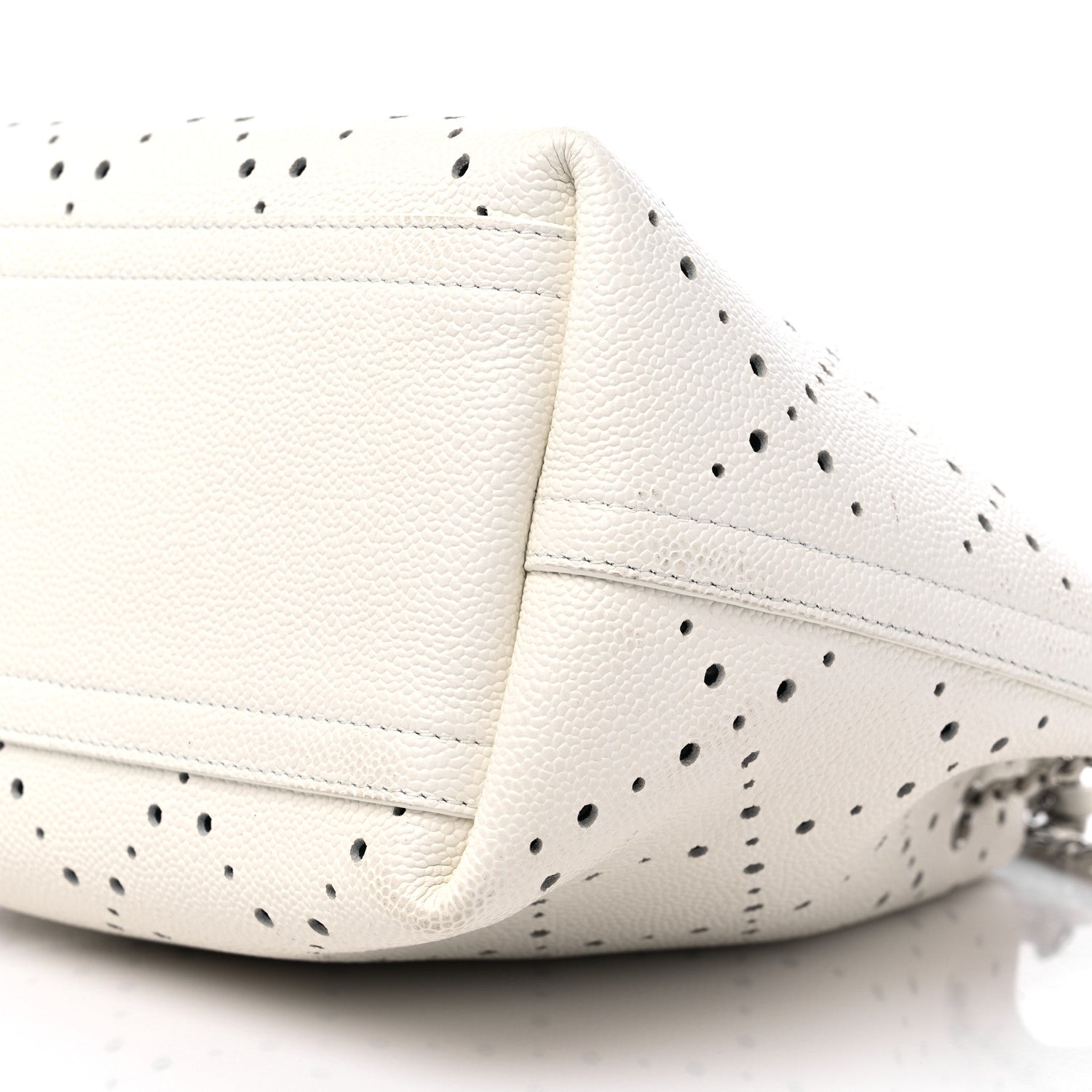 Chanel Caviar Perforated Drawstring CC Bag White 10 of 11