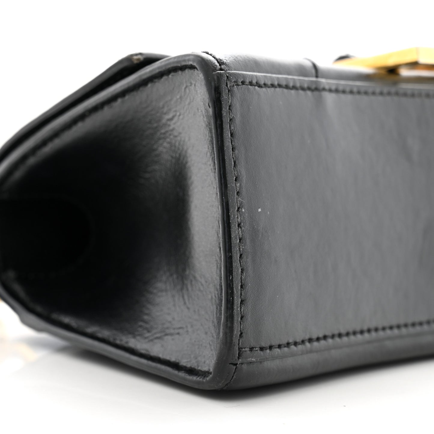 Shiny Box Calfskin Hourglass Top Handle Bag XS Black