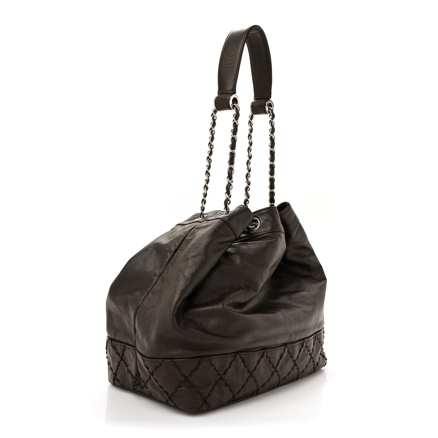 Chanel Calfskin Drawstring CC Bucket Bag Dark Brown 3 of 11