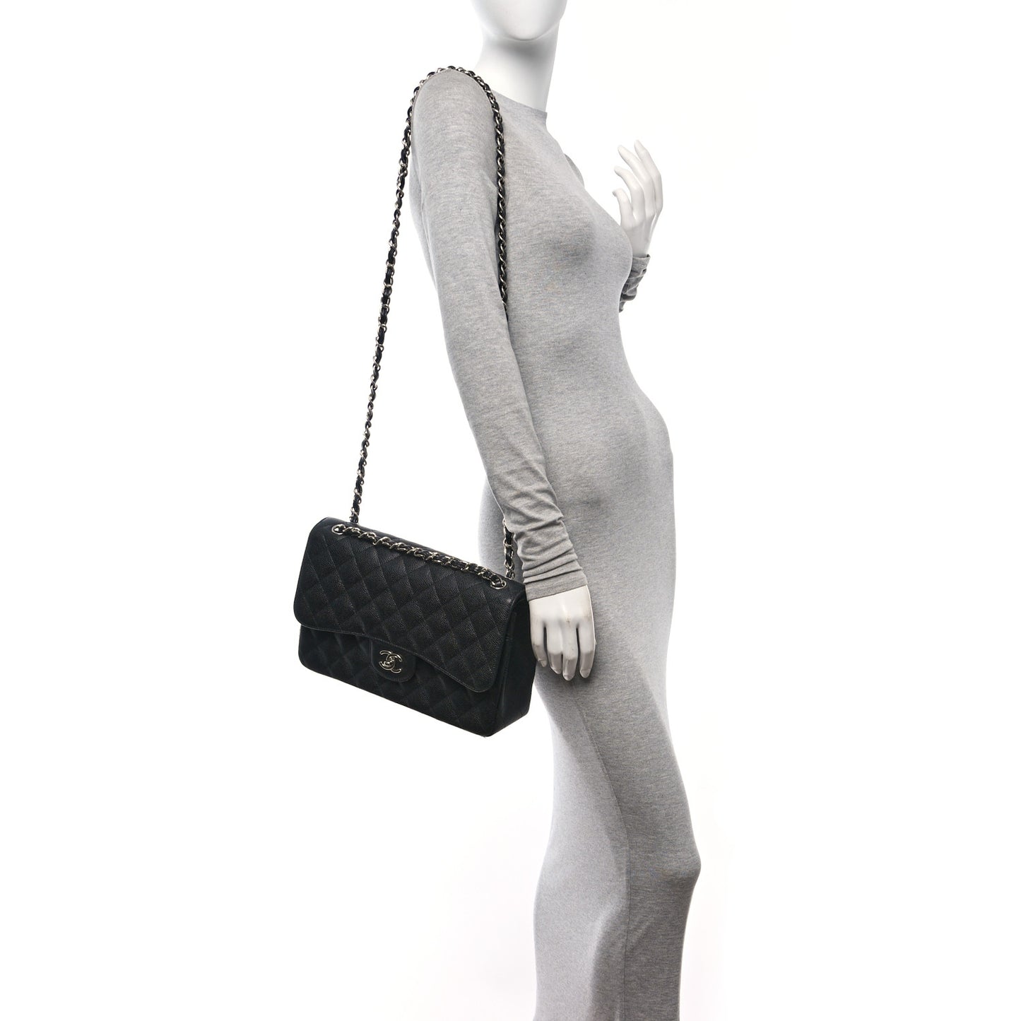 Caviar Quilted Jumbo Double Flap Black