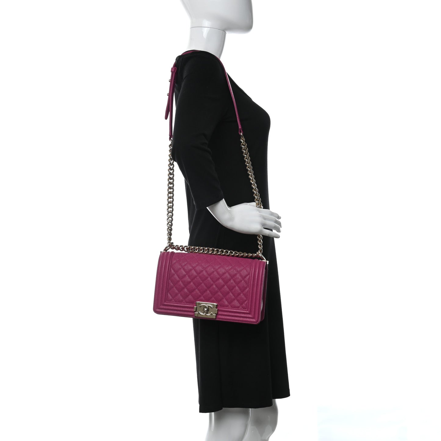 Caviar Quilted Medium Boy Flap Fuchsia