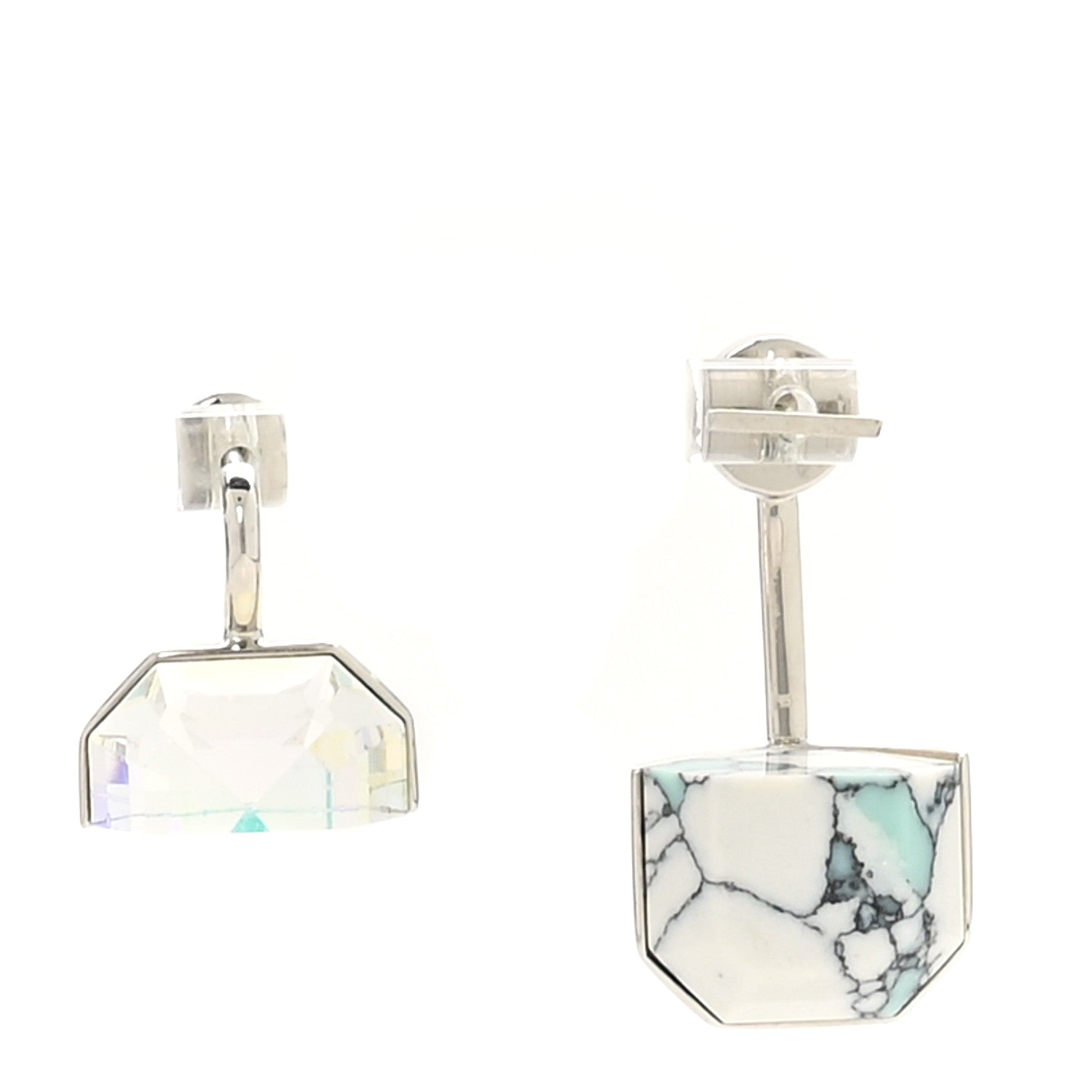 Christian Dior Howlite Crystal Asymmetric Drop Earrings White 1 of 5