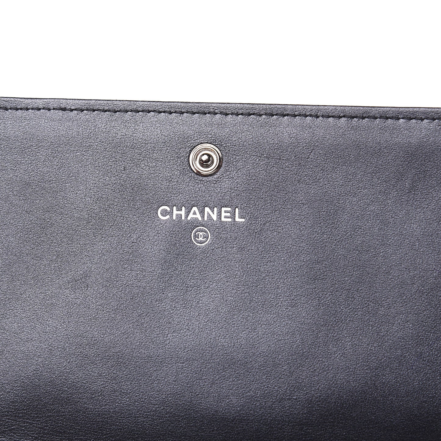 Metallic Caviar Quilted CC Large Gusset Flap Wallet Black