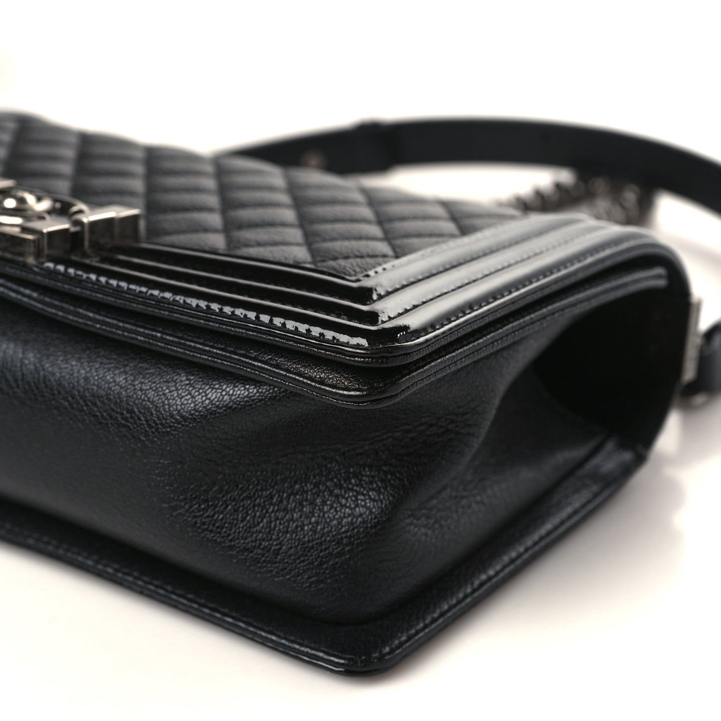 Goatskin Quilted Patent Medium Duo Boy Flap Black