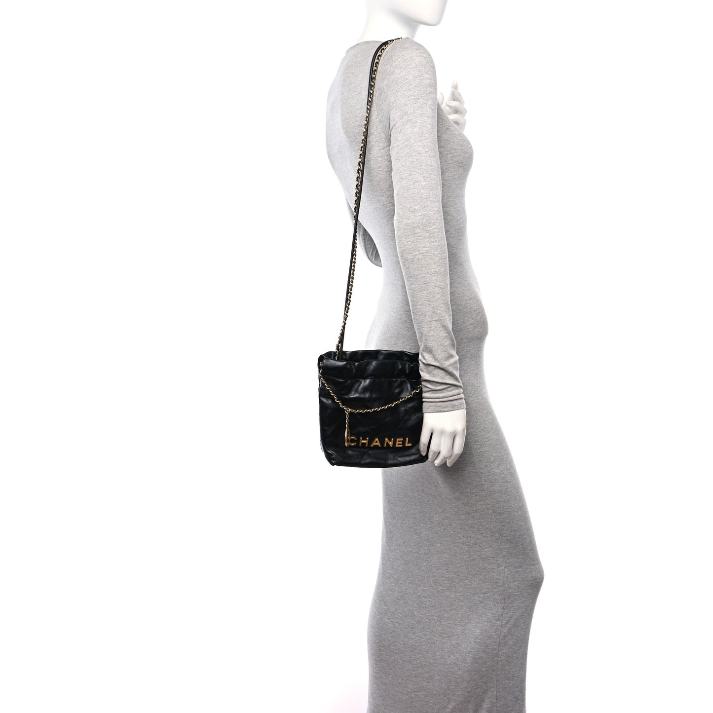 Shiny Calfskin Quilted Mini Chanel 22 Black