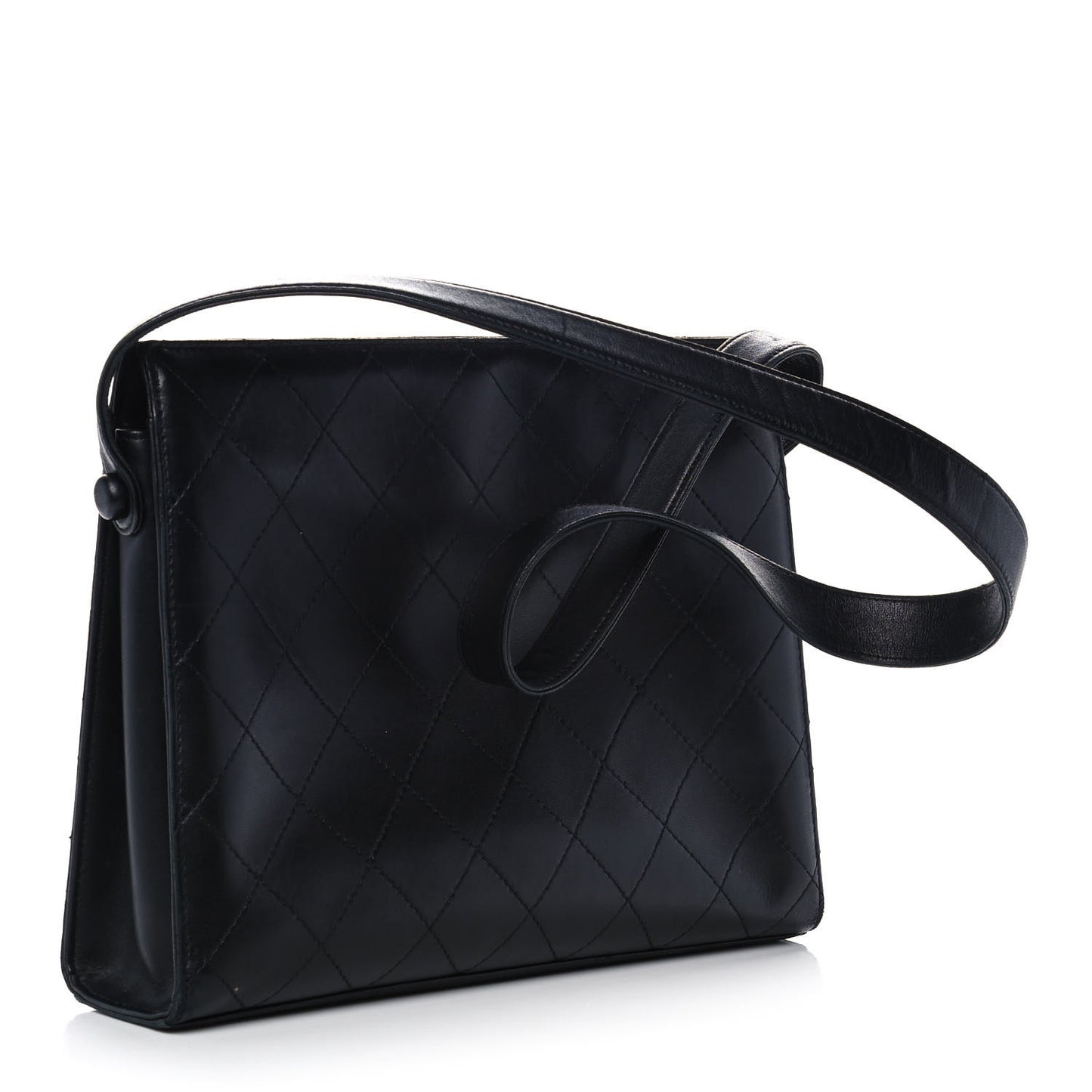 Lambskin Stitched Shoulder Bag Black