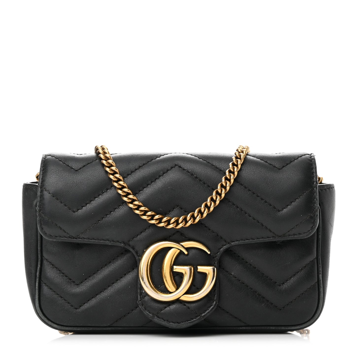 Calfskin Matelasse Super Mini GG Marmont Shoulder Bag Black