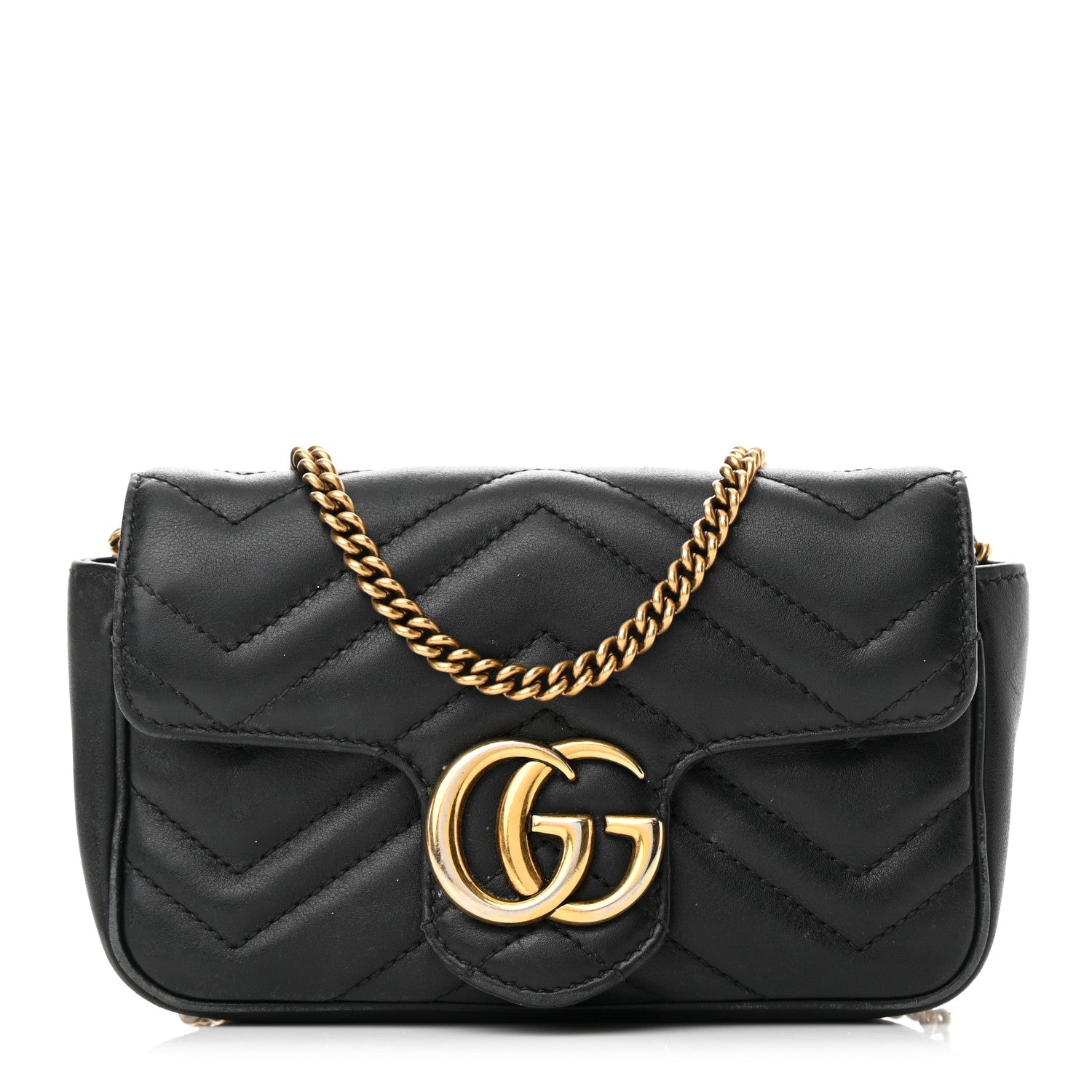 Gucci Calfskin Matelasse Super Mini GG Marmont Shoulder Bag Black 1 of 12