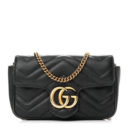 Gucci Calfskin Matelasse Super Mini GG Marmont Shoulder Bag Black 1 of 12