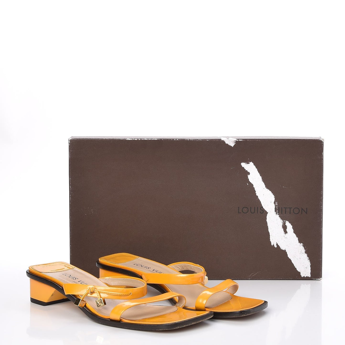 Patent Leather Bow Strappy Sandals Heels 37.5 Yellow
