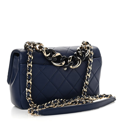 Chanel Lambskin Quilted Resin Bi-Color Chain Flap Bag Navy 3 of 11