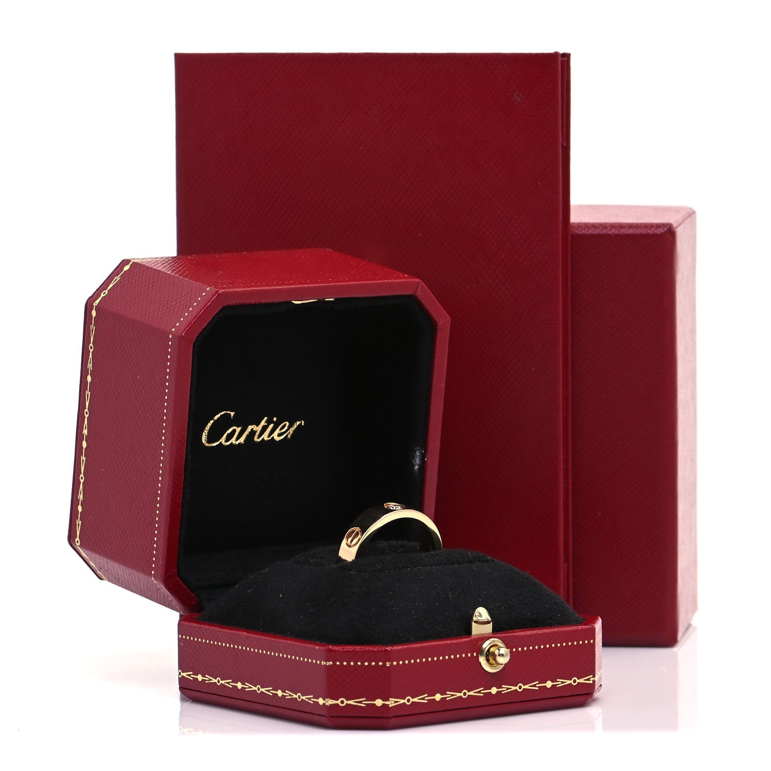 Cartier 18K Yellow Gold 3 Diamond 5.5mm LOVE Ring 56 7.5 5 of 5