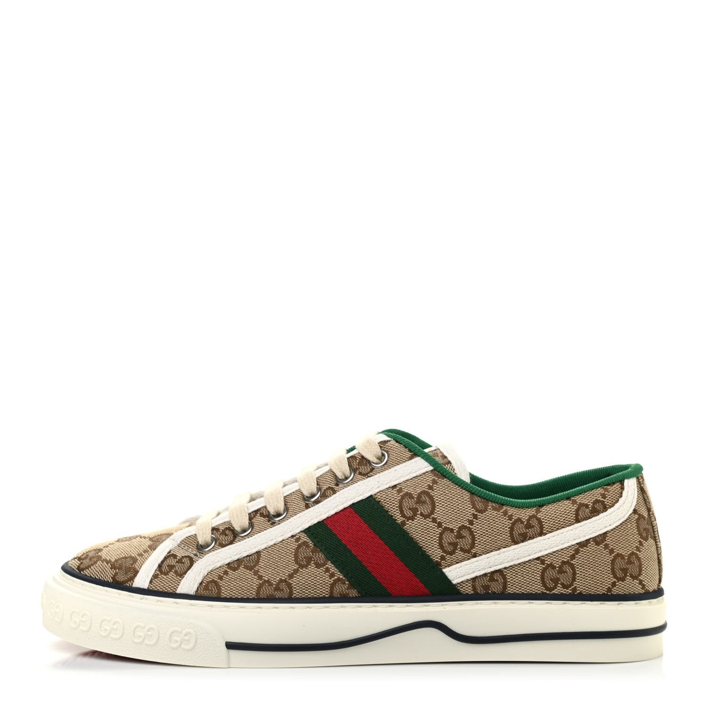 GG Monogram Web Womens 1977 Tennis Sneakers 38 Beige Ebony Mystic White