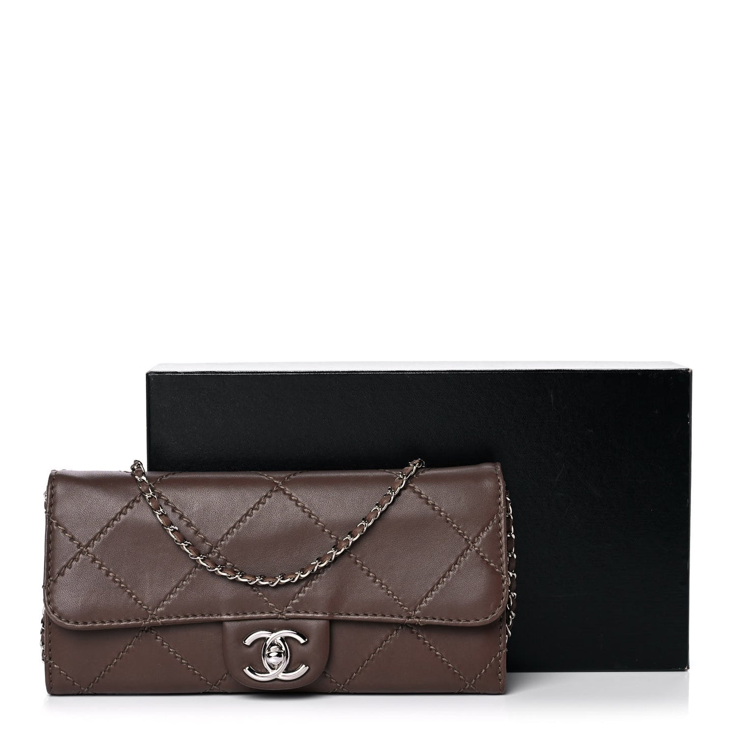 Lambskin Stitched Orient Express Wallet on Chain WOC Brown