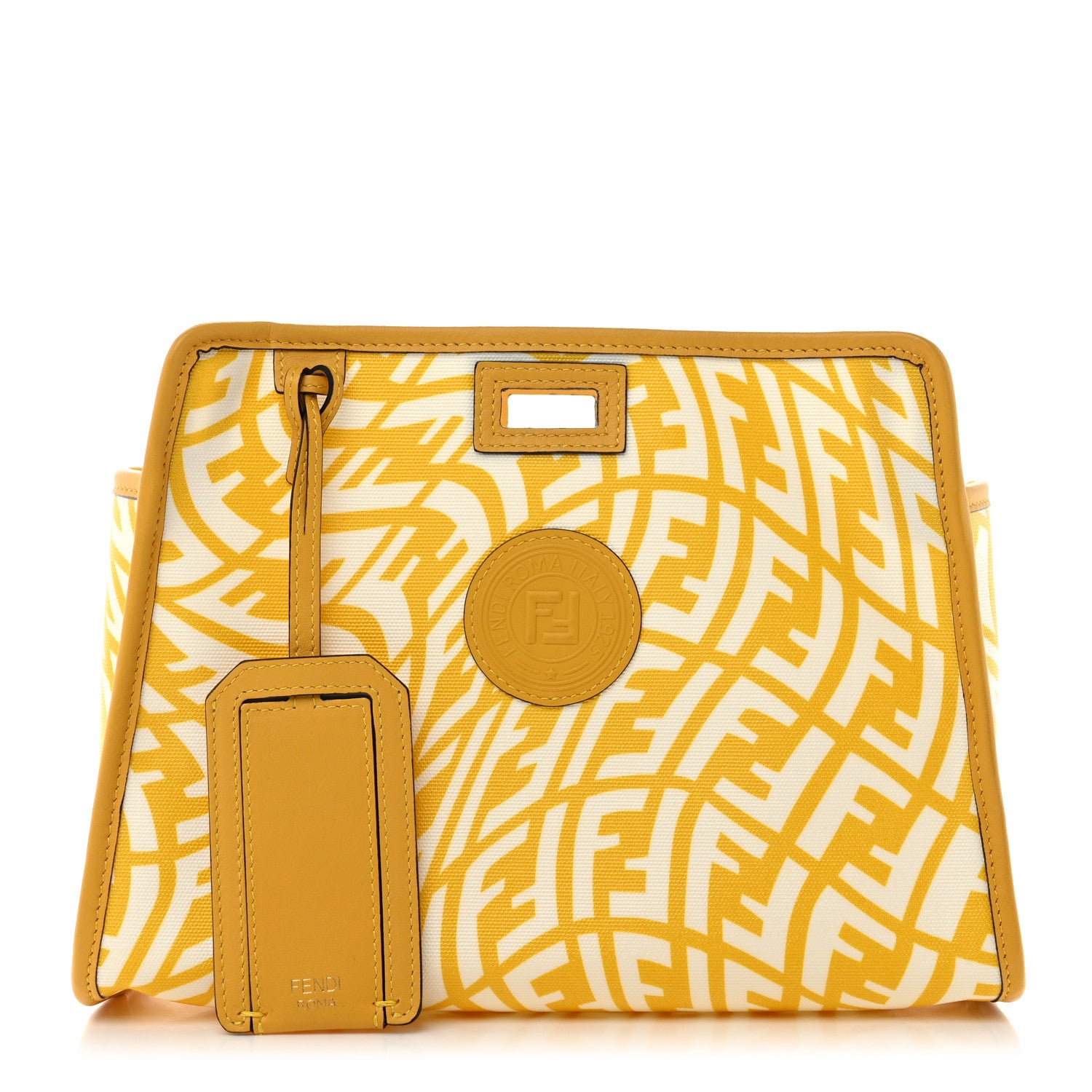 Fendi X SARAH COLEMAN Glazed Canvas Vitello Grace FF Vertigo Mini Peekaboo Defender Cover Mimosa White 1 of 9