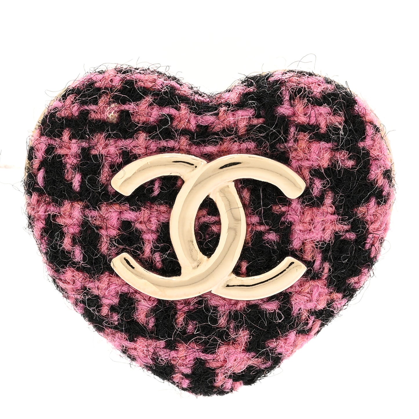 Tweed CC Heart Brooch Pink Black Gold