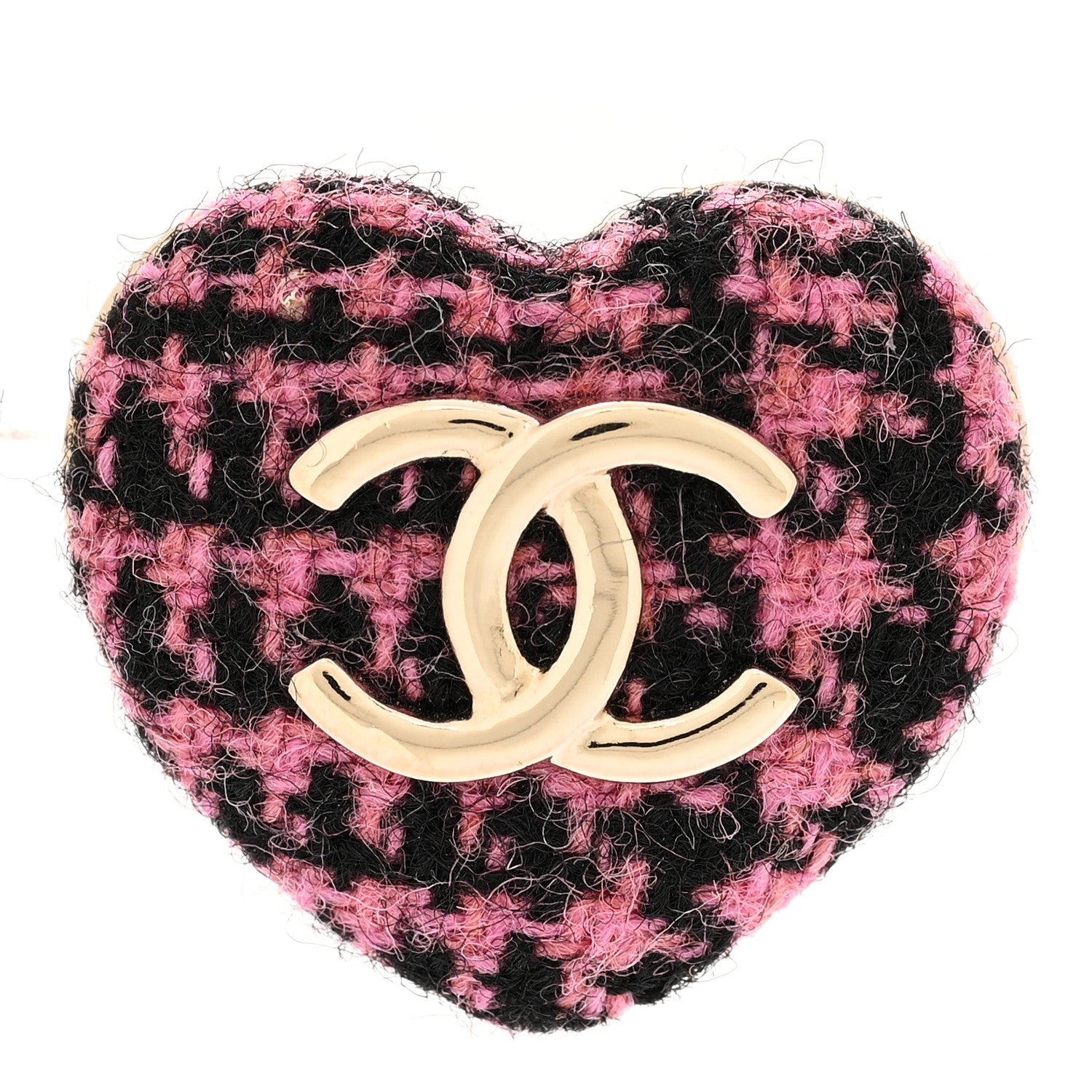 Chanel Tweed CC Heart Brooch Pink Black Gold 1 of 4