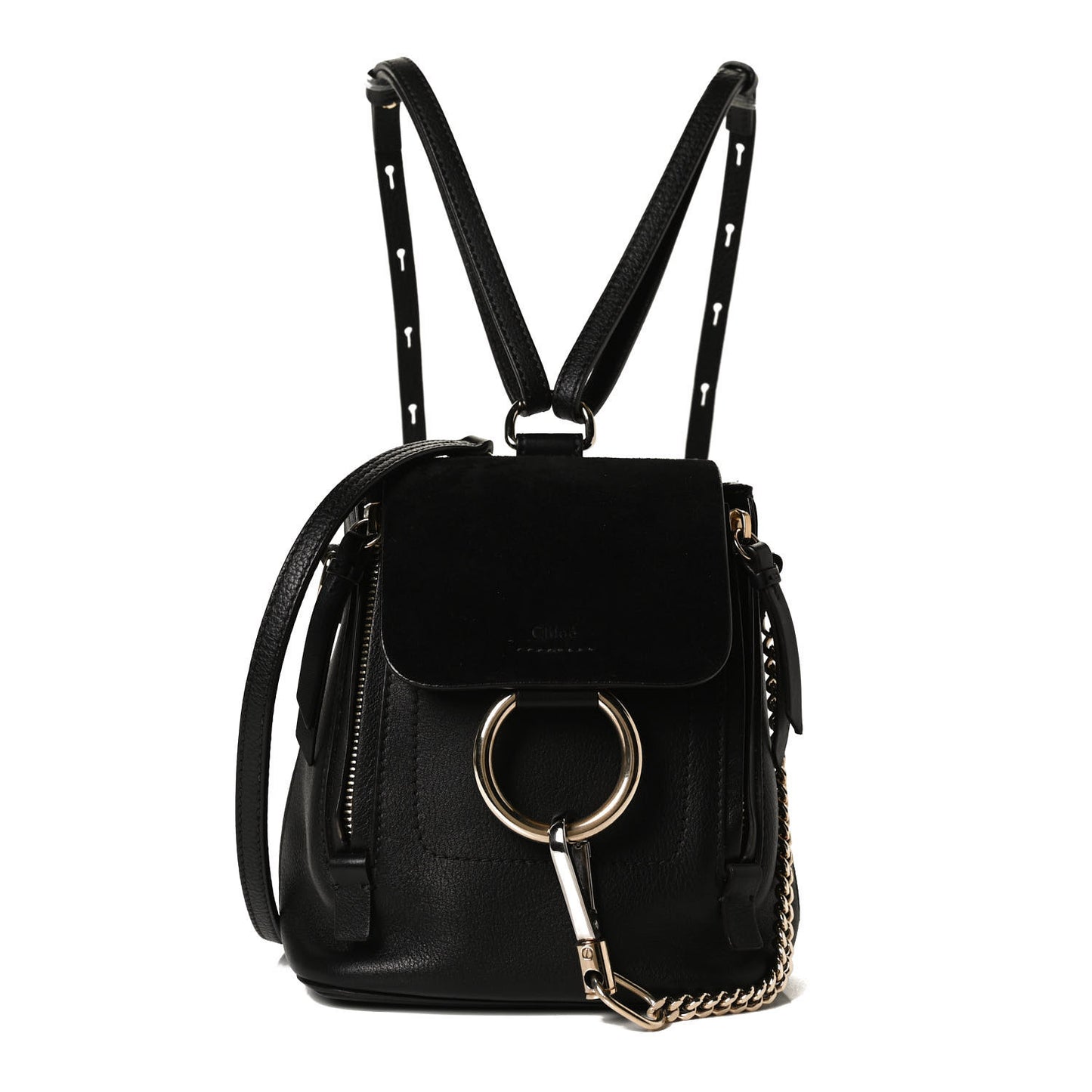 Suede Calfskin Mini Faye Backpack Black