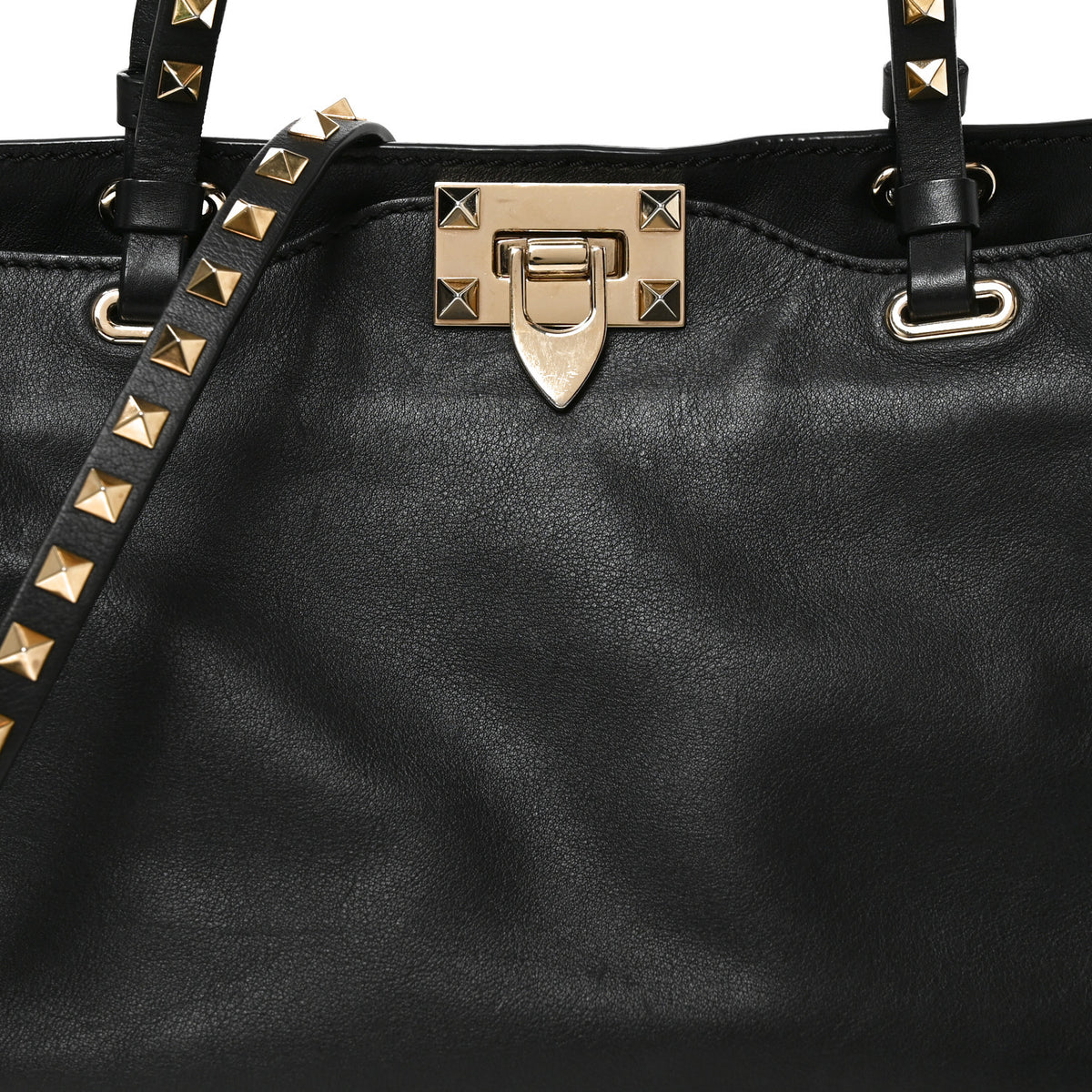 Vitello Small Rockstud Double Handle Tote Black